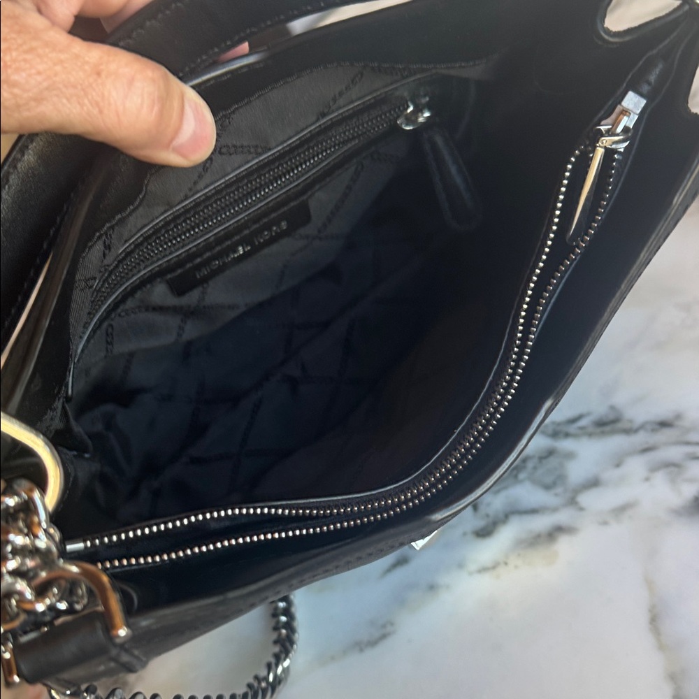 Michael Kors Whitney Leather Shoulder Bag with Convertible Silver Chain - Picture 14 of 16